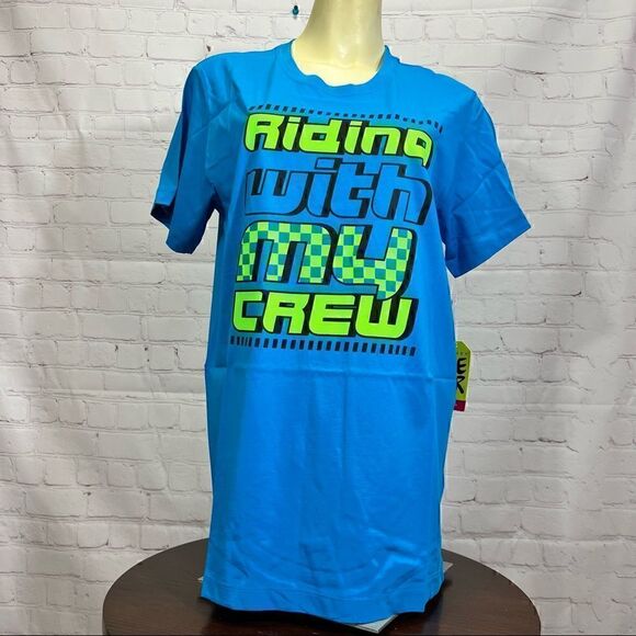 ZUMBA Fitness “Riding with My Crew” unisex tee bright blue in m/l xl/xxl nwt - Picture 4 of 7